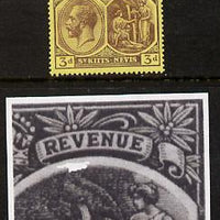 St Kitts-Nevis 1921-29 KG5 Script CA Medicinal Spring 3d purple on yellow single with Damaged Right Vignette at top (R7-5), mounted mint SG 45a