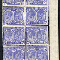 St Kitts-Nevis 1921-29 KG5 Script CA Medicinal Spring 3d ultramarine SE corner block of 8 without plate number unmounted mint SG 45