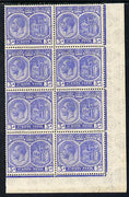 St Kitts-Nevis 1921-29 KG5 Script CA Medicinal Spring 3d ultramarine SE corner block of 8 without plate number unmounted mint SG 45