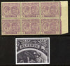 St Kitts-Nevis 1921-29 KG5 Script CA Medicinal Spring 1d violet marginal block of 6 one stamp with white flaw in right vignette (R11-3), unmounted mint SG 39