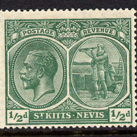 St Kitts-Nevis 1920-22 KG5 MCA Columbus 1/2d blue-green single with 2 small flaws below '1' of value mounted mint SG 24