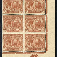 St Kitts-Nevis 1921-29 KG5 Script CA Columbus 1.5d red-brown SE corner block of 6 with Plate No.1 unmounted mint SG 40a