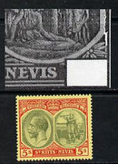 St Kitts-Nevis 1920-22 KG5 MCA Columbus 5s green & red on yellow single with ragged frame line at right mounted mint SG 34