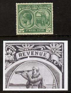 St Kitts-Nevis 1920-22 KG5 MCA Columbus 1/2d blue-green single with chipped frame below 'V' (position unknown) mounted mint SG 24