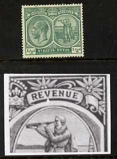 St Kitts-Nevis 1921-29 KG5 Script CA Columbus 1/2d blue-green single with chipped frame below 'V' (position unknown) mounted mint SG 37