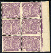 St Kitts-Nevis 1921-29 KG5 Script CA Medicinal Spring 1d violet marginal block of 6 unmounted mint few split perfs SG 39