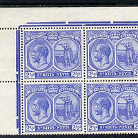 St Kitts-Nevis 1921-29 KG5 Script CA Columbus 2.5d bright blue NW corner block of 4 unmounted mint SG 42