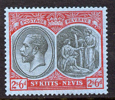 St Kitts-Nevis 1921-29 KG5 Script CA Medicine Spring 2s6d black & red on blue mounted mint SG47a