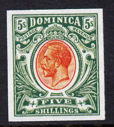 Dominica 1908-20 KG5 5s red & green imperf being a 'Hialeah' forgery on gummed paper (as SG 54)