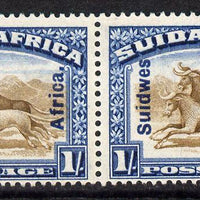 South West Africa 1927 Wildebeest 1s horiz bi-lingual pair mounted mint SG 51