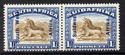 South West Africa 1927 Wildebeest 1s horiz bi-lingual pair mounted mint SG 51