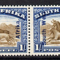 South West Africa 1927 Wildebeest 1s horiz bi-lingual pair unmounted mint SG 51