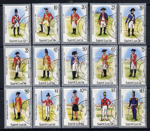 St Lucia 1985 Military Uniforms definitive set complete - 15 values fine cds used SG797-811