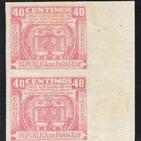 Paraguay 1952 Columbus Memorial - Urn 40c rose-pink IMPERF pair (gum slightly disturbed) as SG 711