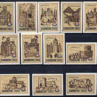 Match Box Labels - complete set of 12 Castles (brown) superb unused condition (Yugoslavian Drava series)