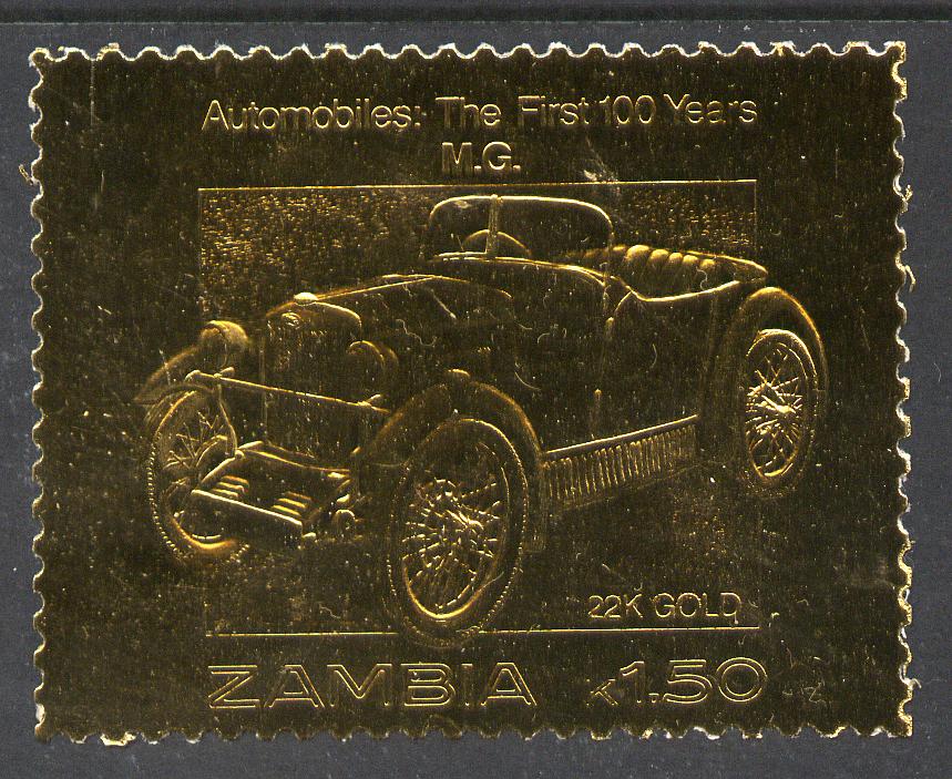 Zambia 1987 Classic Cars 1k50 MG in 22k gold foil unmounted mint