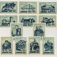 Match Box Labels - complete set of 12 Castles (green) superb unused condition (Yugoslavian Drava series)