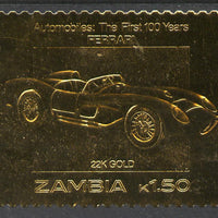 Zambia 1987 Classic Cars 1k50 Ferrari in 22k gold foil unmounted mint