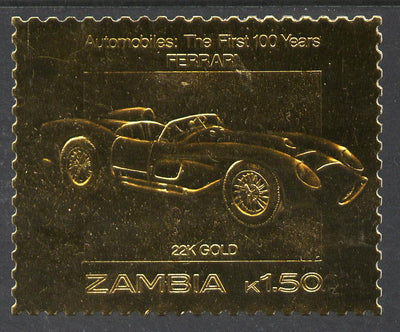 Zambia 1987 Classic Cars 1k50 Ferrari in 22k gold foil unmounted mint