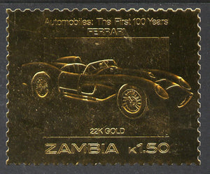 Zambia 1987 Classic Cars 1k50 Ferrari in 22k gold foil unmounted mint