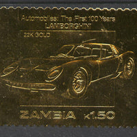 Zambia 1987 Classic Cars 1k50 Lamborghini in 22k gold foil unmounted mint