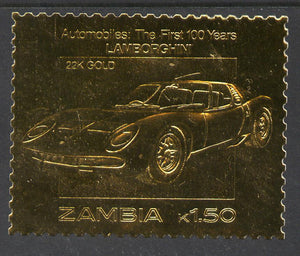 Zambia 1987 Classic Cars 1k50 Lamborghini in 22k gold foil unmounted mint