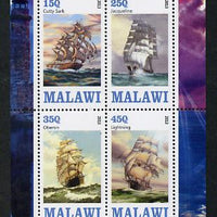 Malawi 2013 Sailing Ships #1 perf sheetlet containing 4 values unmounted mint