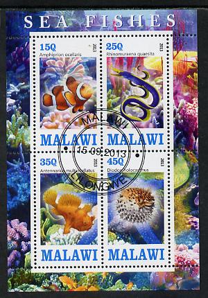 Malawi 2013 Fish #2 perf sheetlet containing 4 values fine cds used