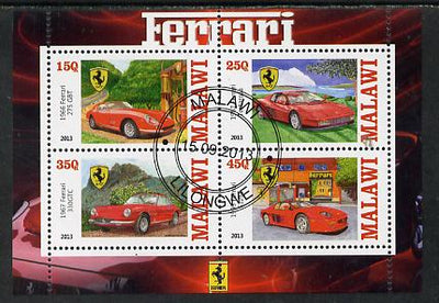 Malawi 2013 Ferrari Cars #2 perf sheetlet containing 4 values fine cds used