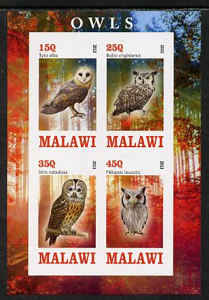 Malawi 2013 Owls imperf sheetlet containing 4 values unmounted mint