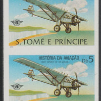 St Thomas & Prince Islands 1979 Aviation History 5Db (Spirit of St Louis) imperf proof pair in issued colours on ungummed paper