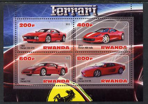 Rwanda 2013 Ferrari Cars #1 perf sheetlet containing 4 values unmounted mint