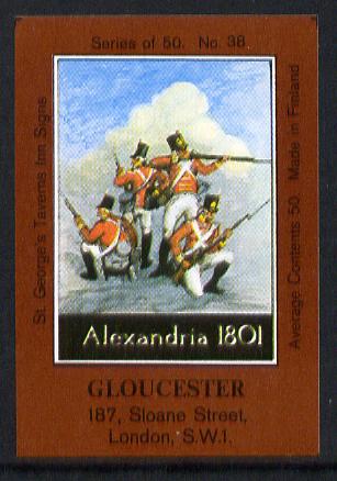 Match Box Labels - Gloucester (No.38 from a series of 50 Pub signs) dark brown background, very fine unused condition (St George's Taverns)