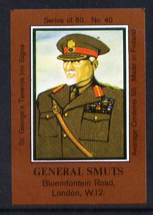 Match Box Labels - General Smuts (No.40 from a series of 50 Pub signs) dark brown background, very fine unused condition (St George's Taverns)