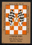 Match Box Labels - Chequers (No.20 from a series of 50 Pub signs) light brown background, very fine unused condition (St George's Taverns)