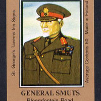 Match Box Labels - General Smuts (No.40 from a series of 50 Pub signs) light brown background, very fine unused condition (St George's Taverns)