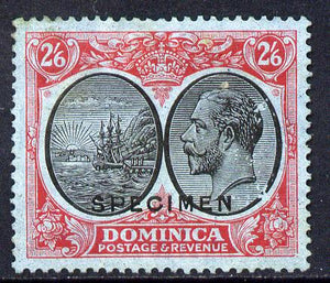 Dominica 1923-33 KG5 Badge 2s6d black & red on blue overprinted SPECIMEN with gum and only about 400 produced SG 85s