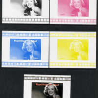 Chad 2013 Marilyn Monroe #3 individual deluxe sheetlet - the set of 5 imperf progressive colour proofs comprising the 4 basic colours plus all 4-colour composite unmounted mint.