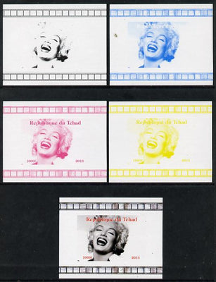 Chad 2013 Marilyn Monroe #4 individual deluxe sheetlet - the set of 5 imperf progressive colour proofs comprising the 4 basic colours plus all 4-colour composite unmounted mint.