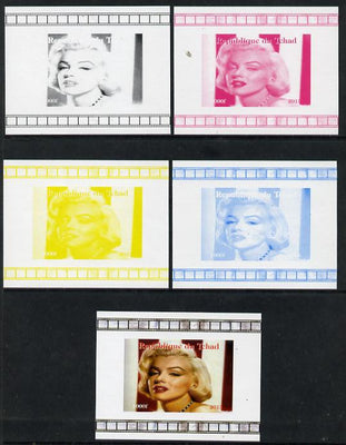 Chad 2013 Marilyn Monroe #5 individual deluxe sheetlet - the set of 5 imperf progressive colour proofs comprising the 4 basic colours plus all 4-colour composite unmounted mint.