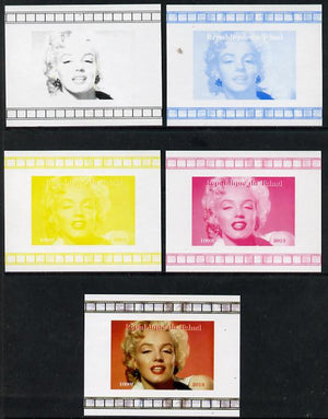 Chad 2013 Marilyn Monroe #6 individual deluxe sheetlet - the set of 5 imperf progressive colour proofs comprising the 4 basic colours plus all 4-colour composite unmounted mint.