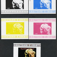 Chad 2013 Marilyn Monroe #7 individual deluxe sheetlet - the set of 5 imperf progressive colour proofs comprising the 4 basic colours plus all 4-colour composite unmounted mint.