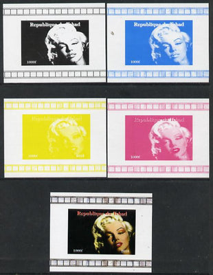 Chad 2013 Marilyn Monroe #7 individual deluxe sheetlet - the set of 5 imperf progressive colour proofs comprising the 4 basic colours plus all 4-colour composite unmounted mint.