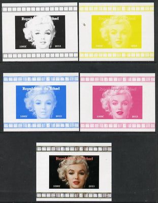 Chad 2013 Marilyn Monroe #8 individual deluxe sheetlet - the set of 5 imperf progressive colour proofs comprising the 4 basic colours plus all 4-colour composite unmounted mint.