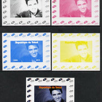 Chad 2013 Elvis Presley #10 individual deluxe sheetlet - the set of 5 imperf progressive colour proofs comprising the 4 basic colours plus all 4-colour composite unmounted mint.