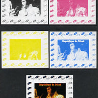 Chad 2013 Elvis Presley #12 individual deluxe sheetlet - the set of 5 imperf progressive colour proofs comprising the 4 basic colours plus all 4-colour composite unmounted mint.