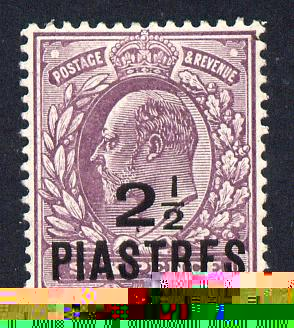 British Levant 1910 2.5pi on KE7 6d dull purple mounted mint SG 24