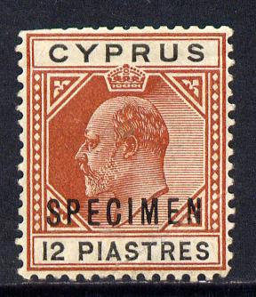 Cyprus 1902-04 KE7 Crown CA 18pi black & brown overprinted SPECIMEN with gum & only about 730 produced, SG 56s