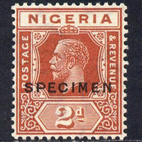 Nigeria 1921-32 KG5 Script CA 2d chestnut opt'd SPECIMEN fine with gum and only about 400 produced SG 19s