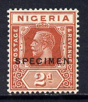 Nigeria 1921-32 KG5 Script CA 2d chestnut opt'd SPECIMEN fine with gum and only about 400 produced SG 19s